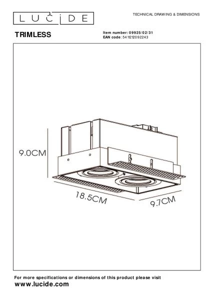 Lucide TRIMLESS - Recessed spotlight - 2xGU10 - White - technical